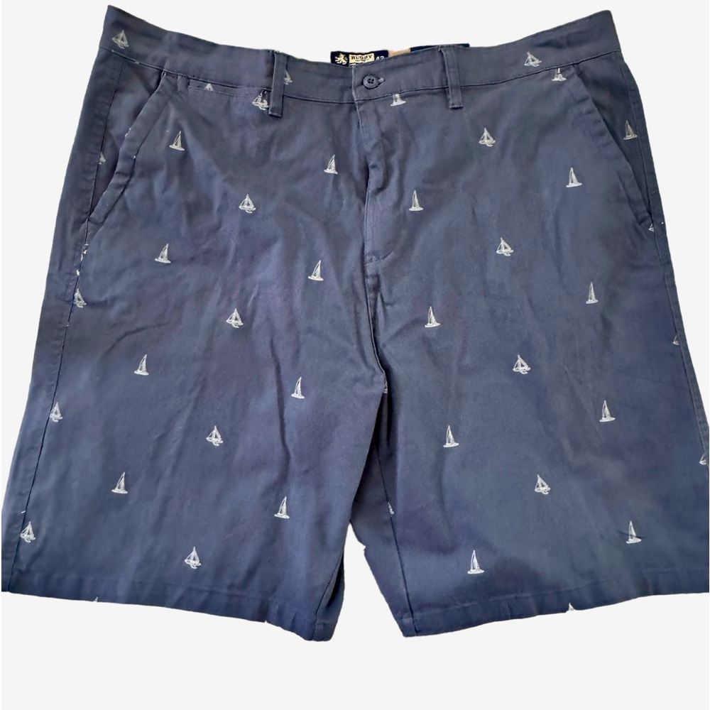 Men's Rugby University Stretch Flat Front Shorts Sailboats Nautical Theme